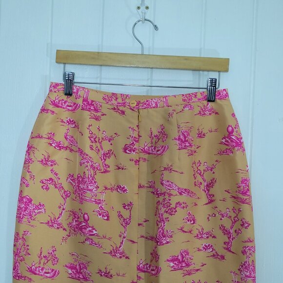 NWOT Talbots Sz 10 Petite 100% Silk Peach Pencil Skirt Pink Peacock Floral Print - Picture 5 of 11